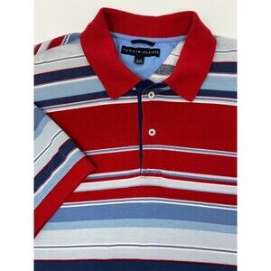 Tommy Hilfiger Men’s Polo Shirt XL Red Blue White Stripe Short Sleeve